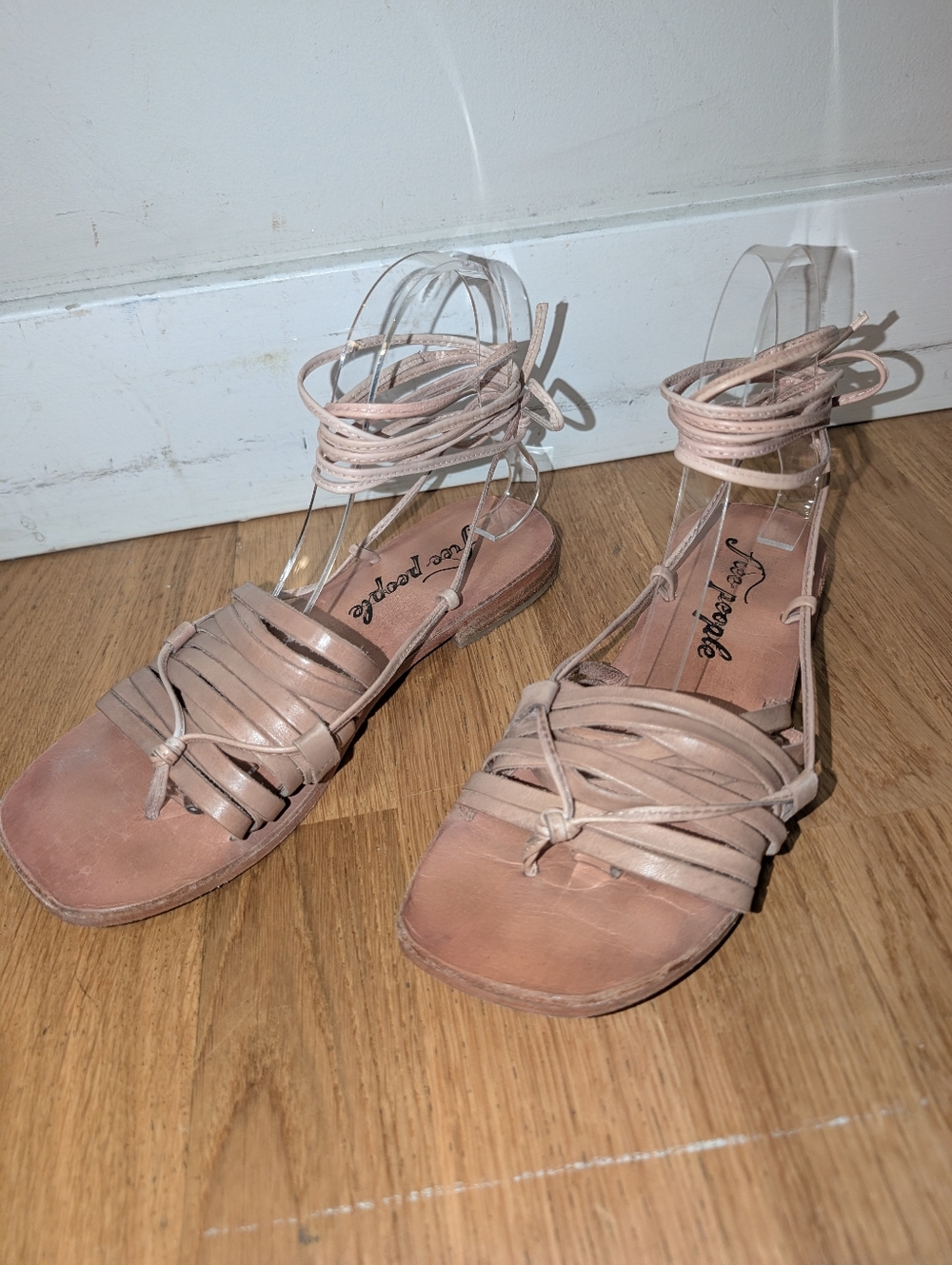 Free People Women's Nude Leather Lace-Up Sandals